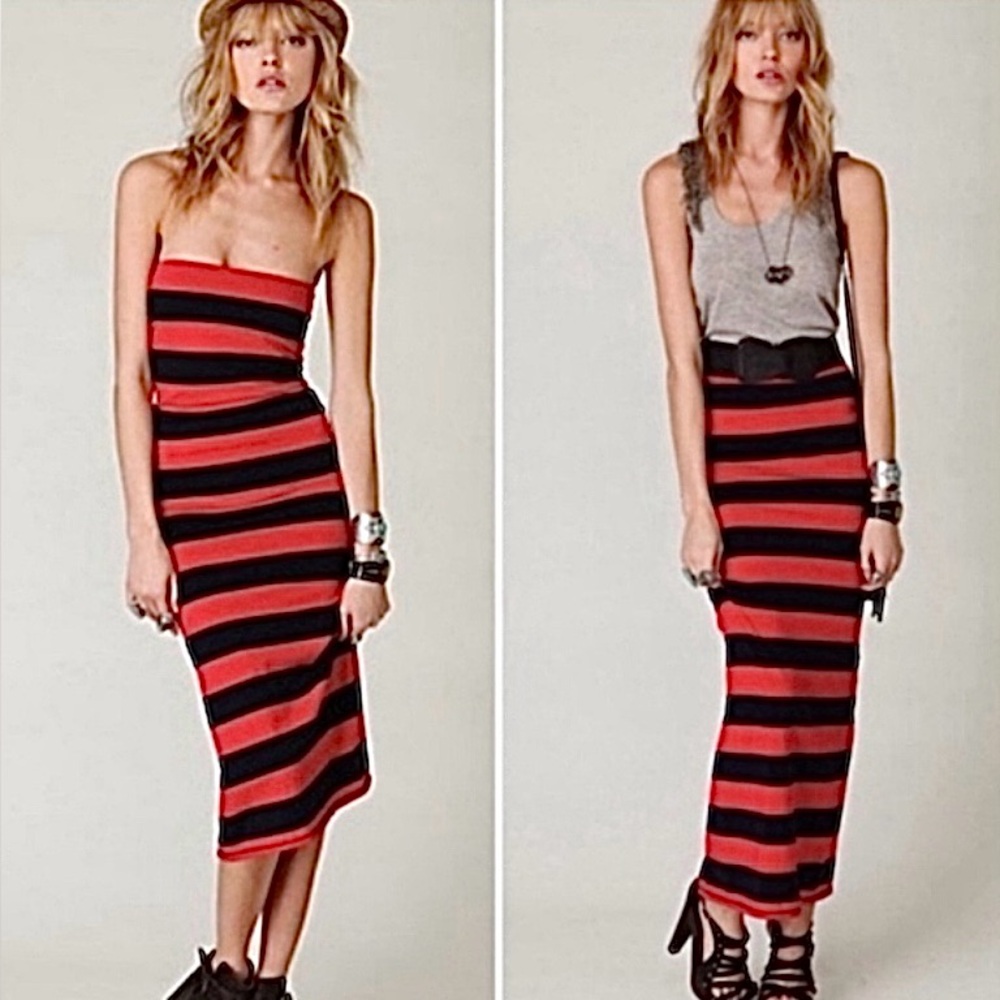 Free People Convertible Striped maxi dress and  skirt - Navy and red - XS